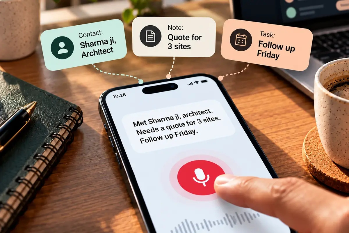 A voice note turned into a contact, a note and a task